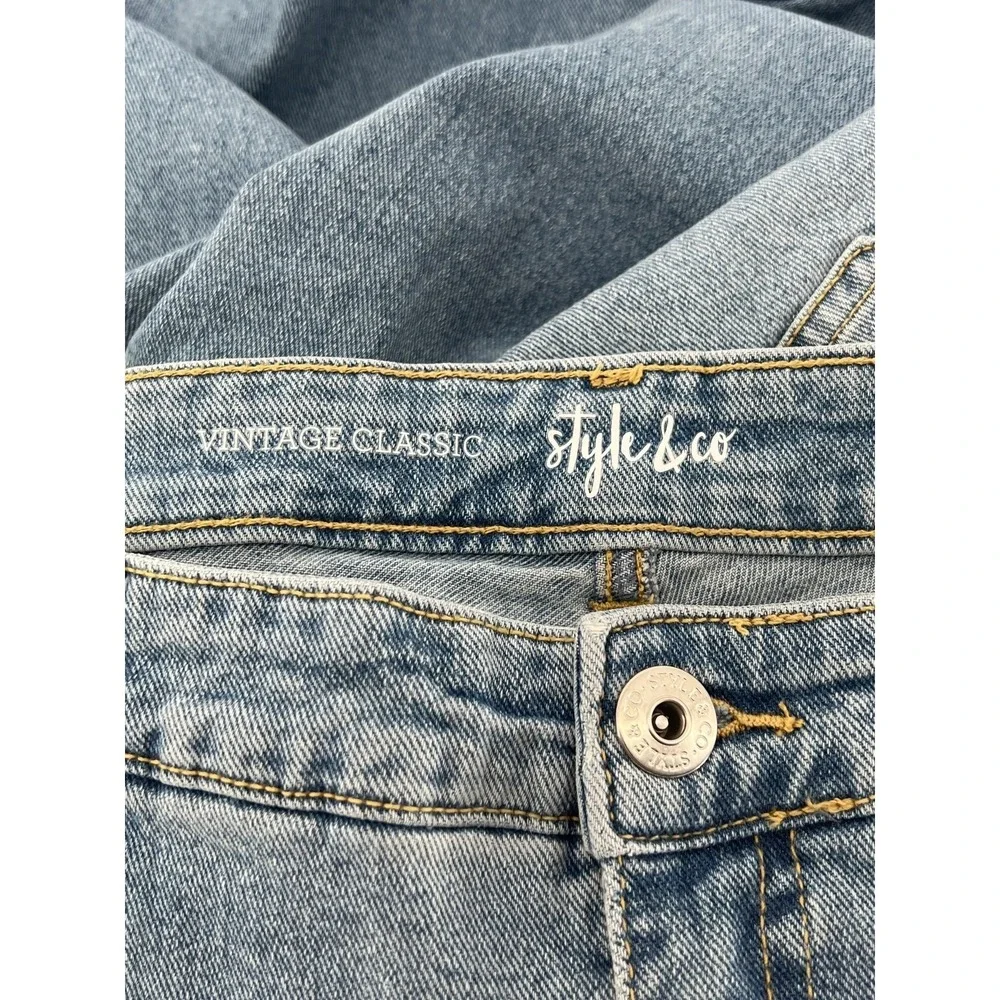 Style & Co Jeans Womens Plus Size 18W Blue High‎ Rise Straight Distressed Denim
